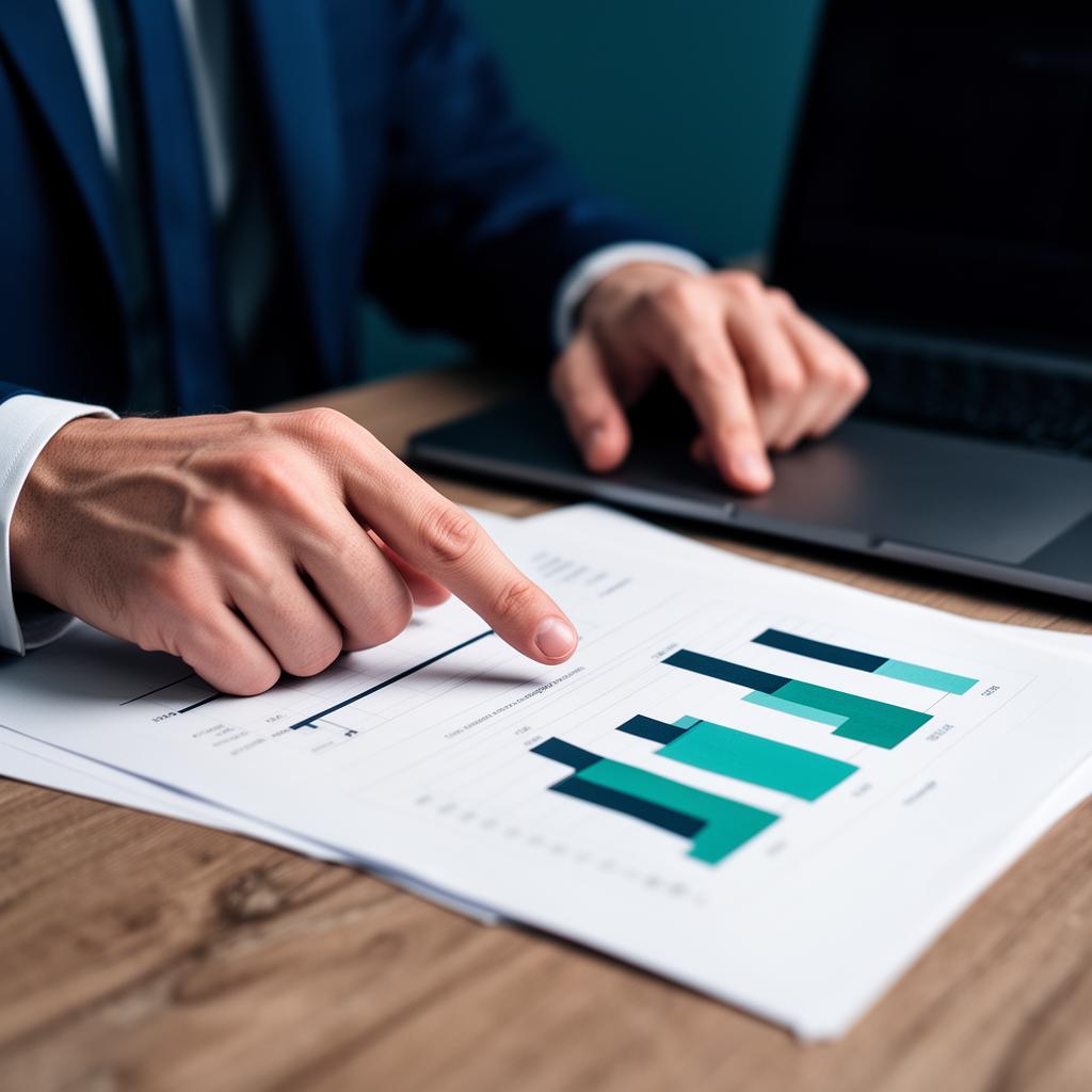 Controller reviewing printed financial statements at a desk